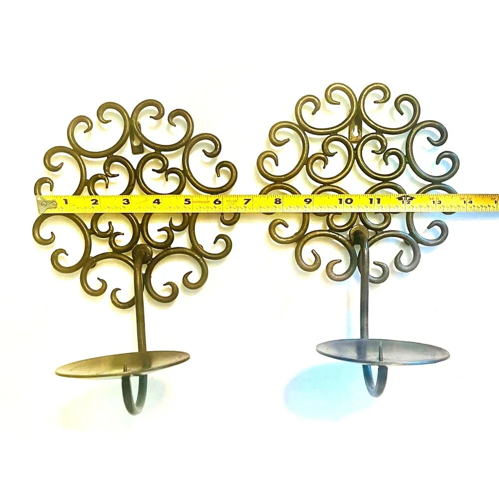 2 Vintage Tree of  Life black wrought iron wall candle sconces scrollwork